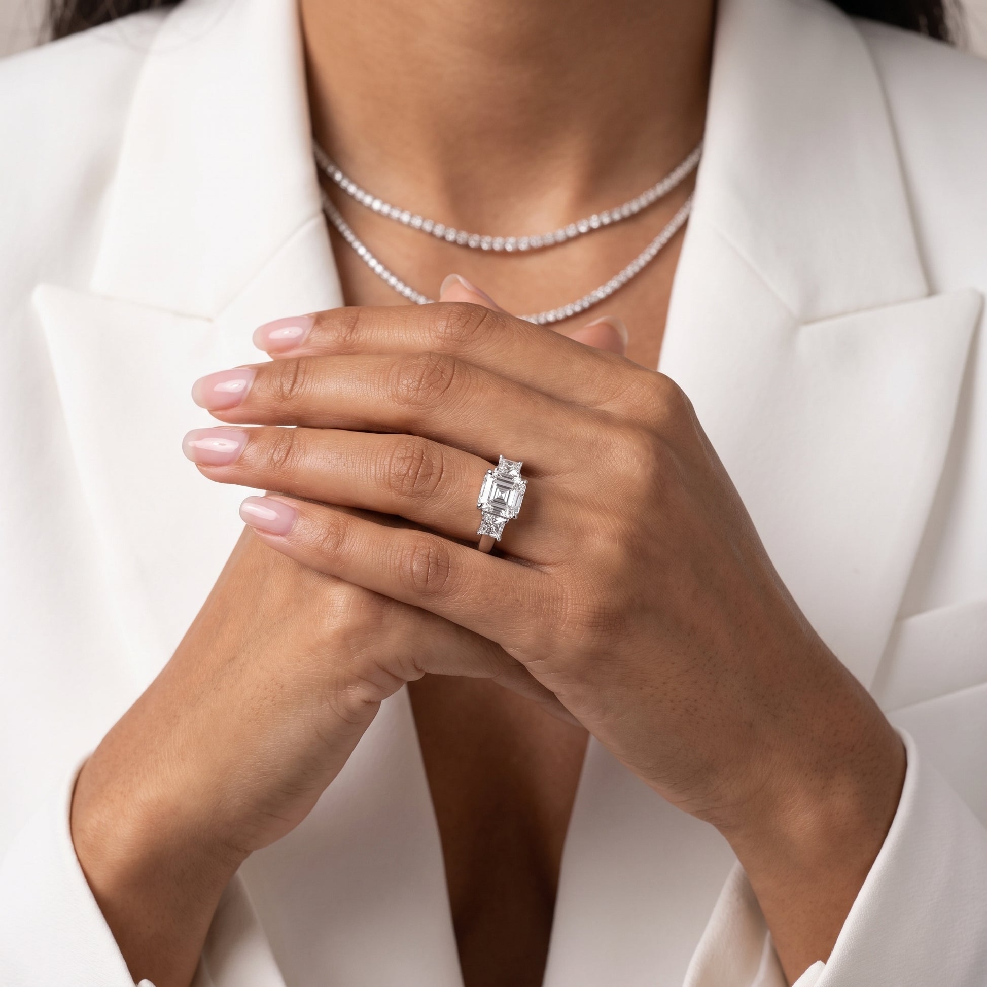 Selena Three-Stone Basket Asscher Diamond Ring in Platinum - model.jpg