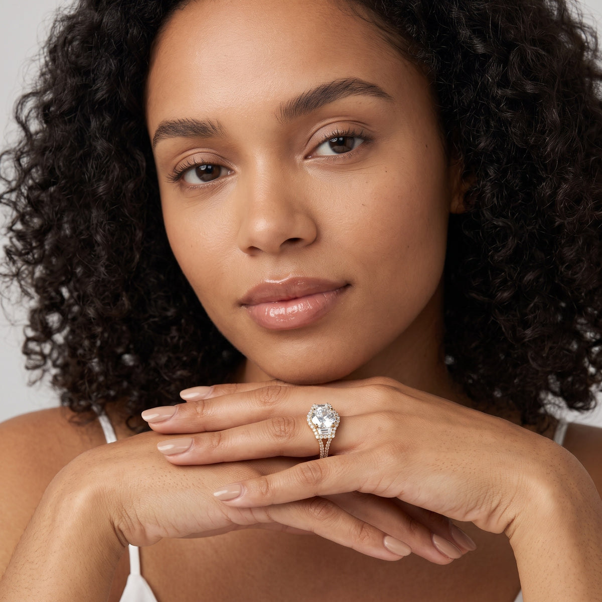 Oakley Three-Stone Split Shank Round Diamond Engagement Ring in Rose Gold - model.jpg