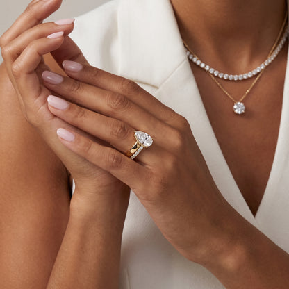 Veda Split Shank Pavé Pear Diamond Engagement Ring in Yellow Gold - model.jpg