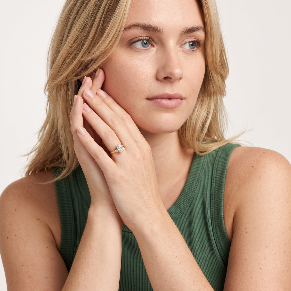Annabelle Leaf Pavé Oval Diamond Engagement Ring in Silver - model.jpg