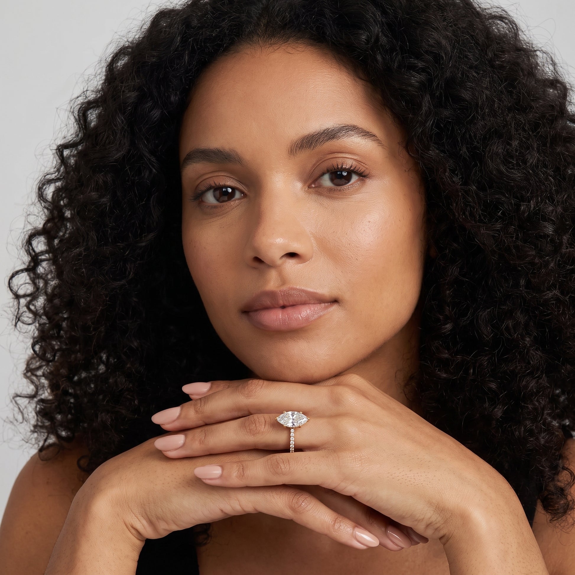 Aisha Pavé Solitaire Marquise Diamond Engagement Ring in Yellow Gold - model.jpg