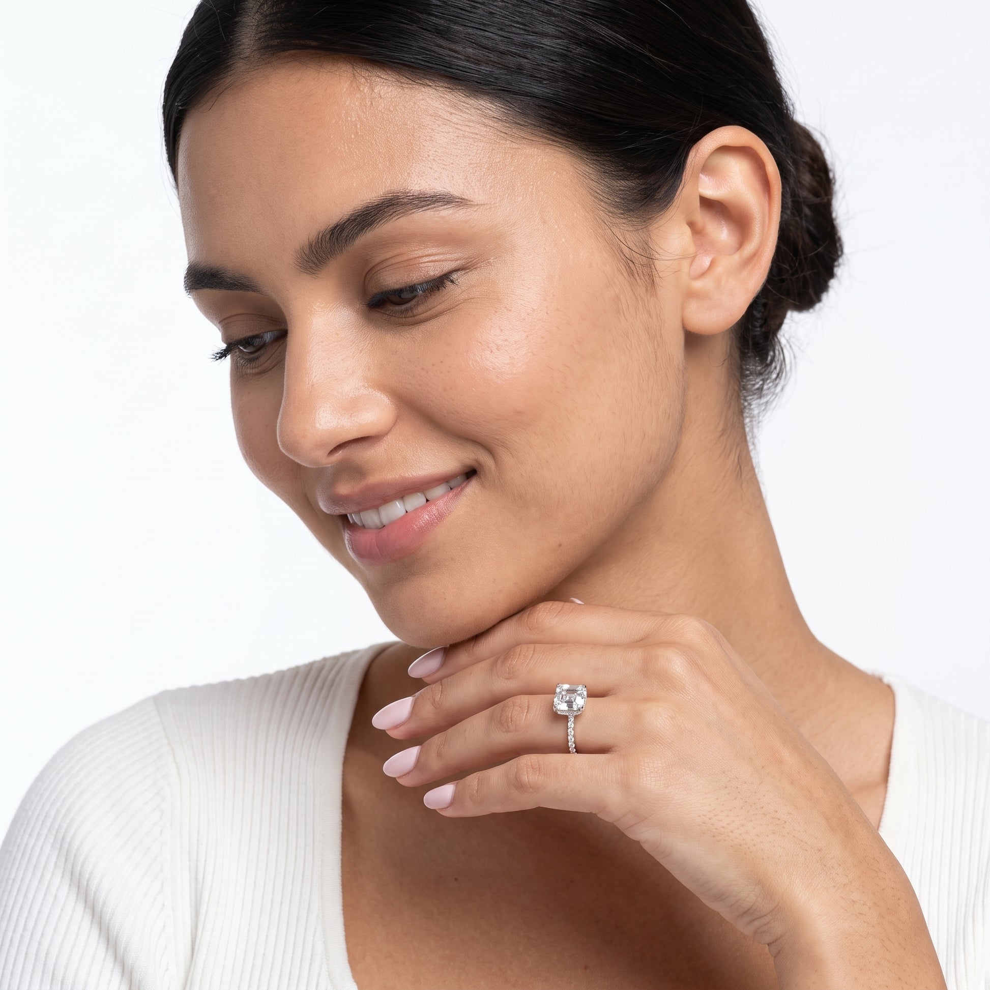 Maya Hidden Halo Pavé Asscher Diamond Engagement Ring in Silver - model.jpg