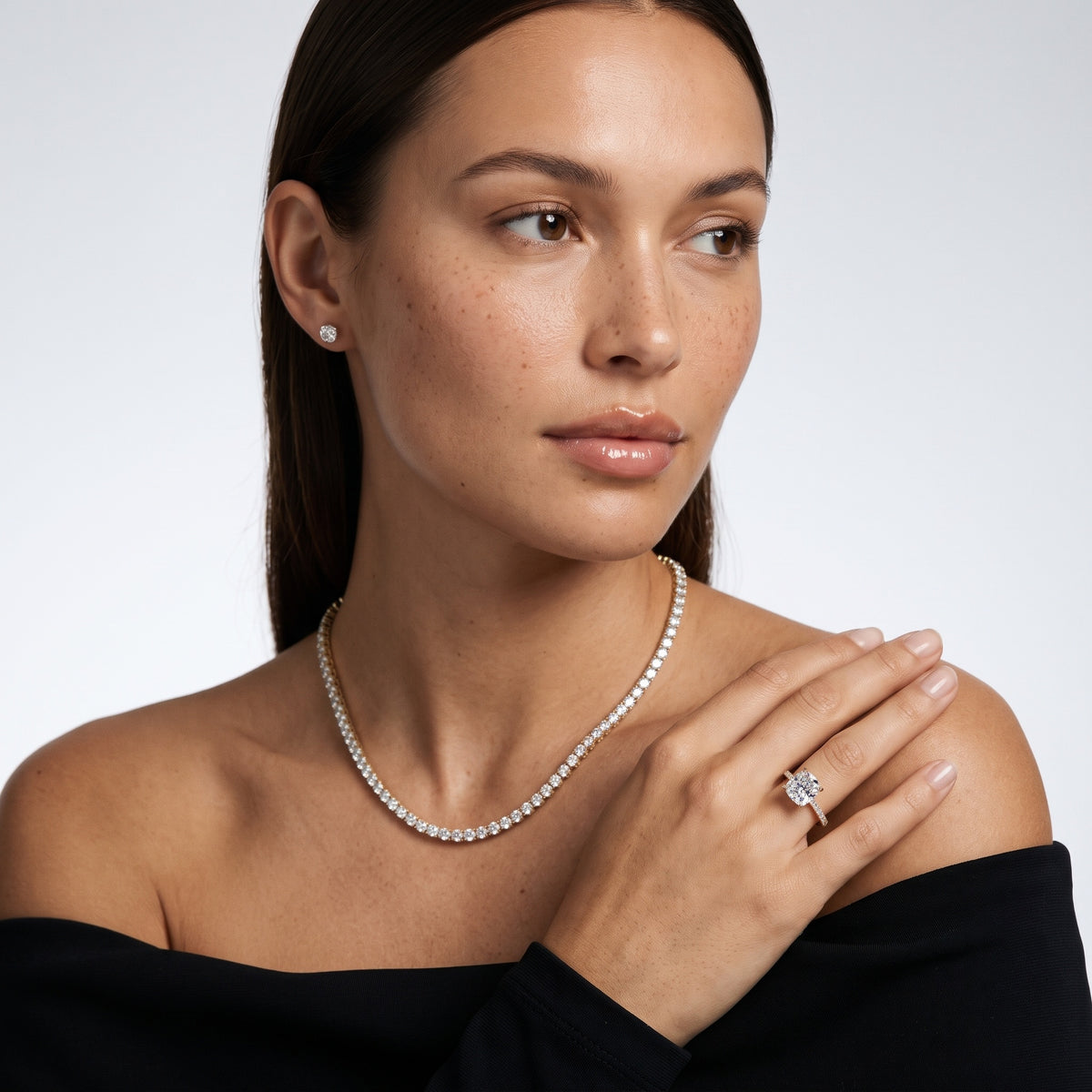 Venetia Pavé Cushion Diamond Engagement Ring in Rose Gold - model.jpg
