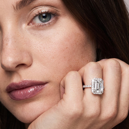 Alma Halo Pavé Emerald Diamond Ring in White Gold - model.jpg