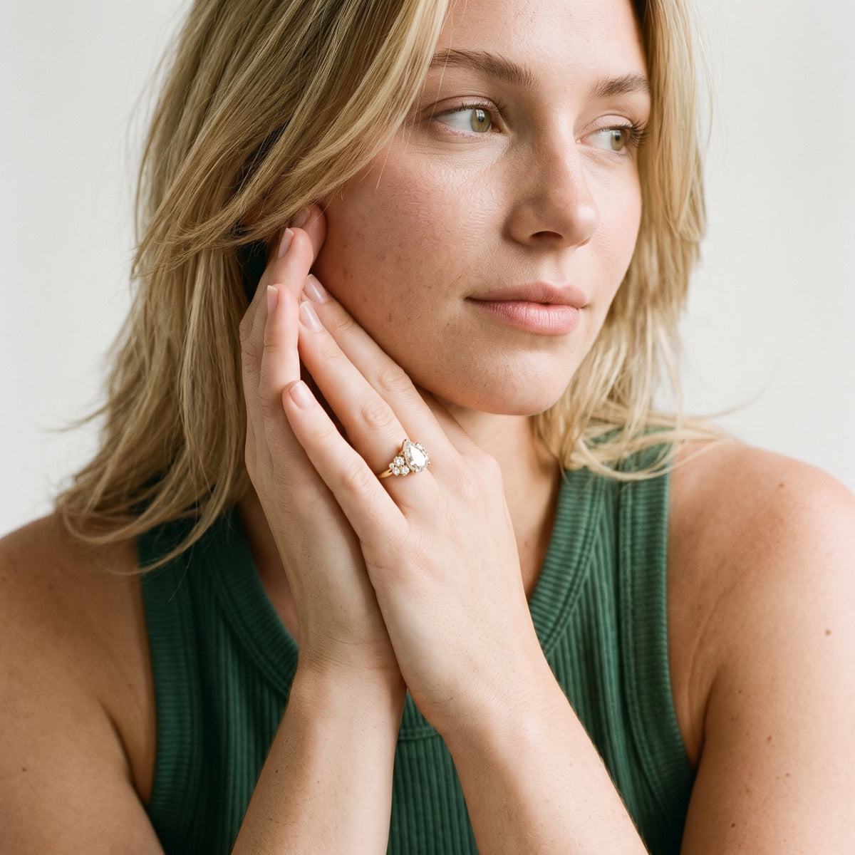 Hannah Cluster Pear Diamond Engagement Ring in Rose Gold - model.jpg