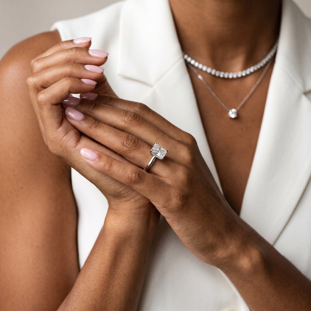 Mena Hidden Halo Radiant Diamond Engagement Ring in Silver - model.jpg
