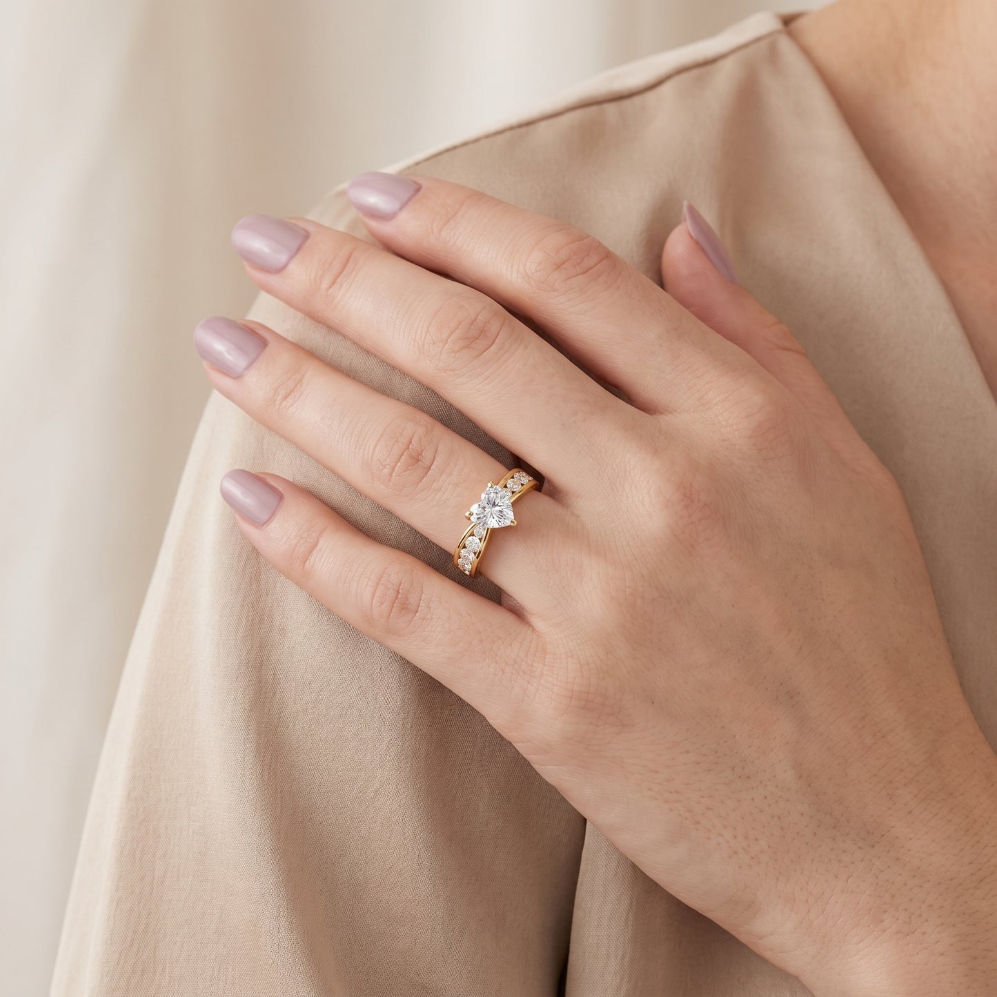 Noor Channel Set Sidestone Heart Diamond Engagement Ring in Yellow Gold - model.jpg