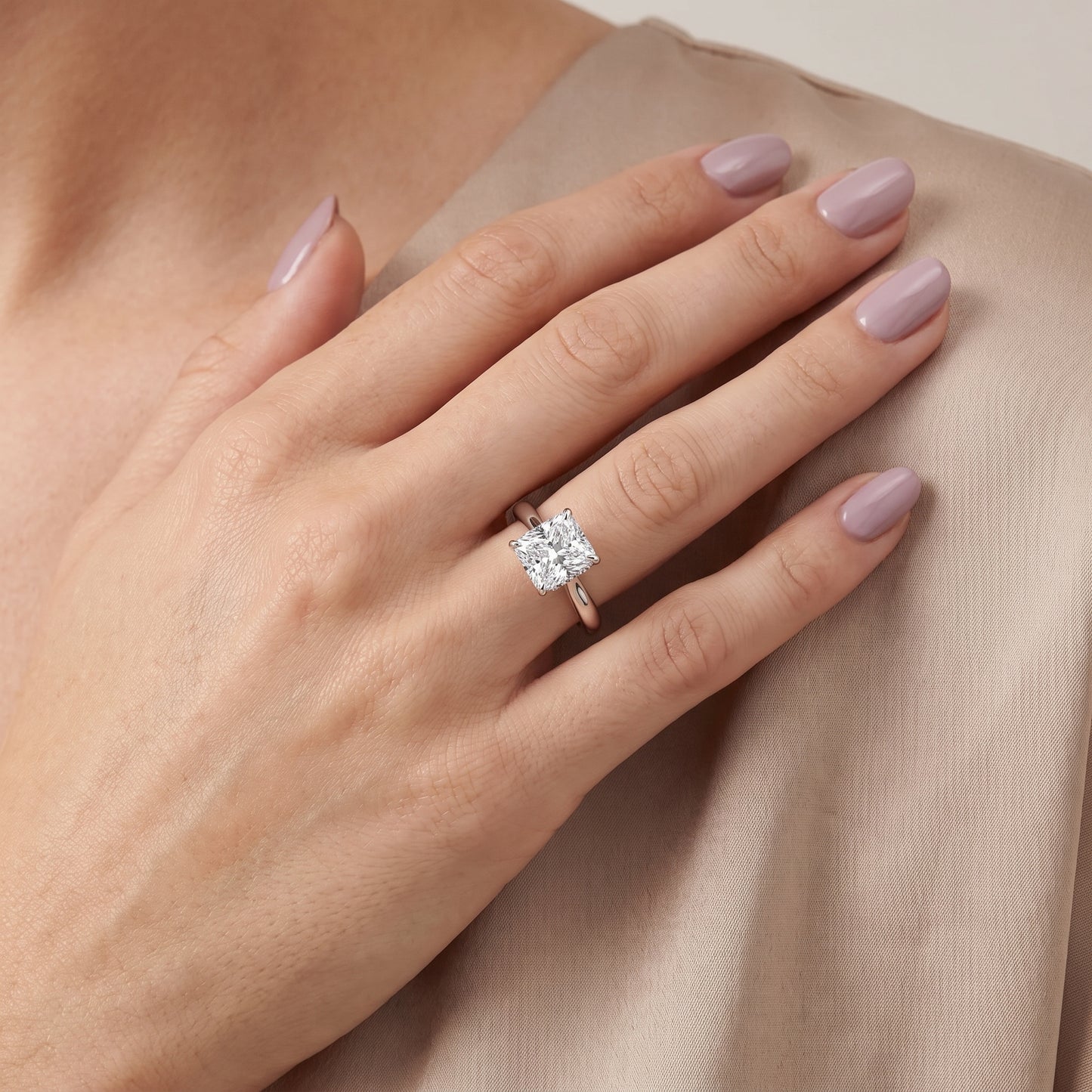 Mena Hidden Halo Radiant Diamond Engagement Ring in Silver - model.jpg