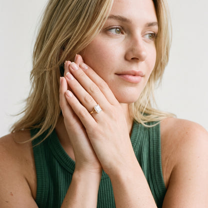 Blanche Solitaire Split Shank Radiant Diamond Engagement Ring in Rose Gold - model.jpg