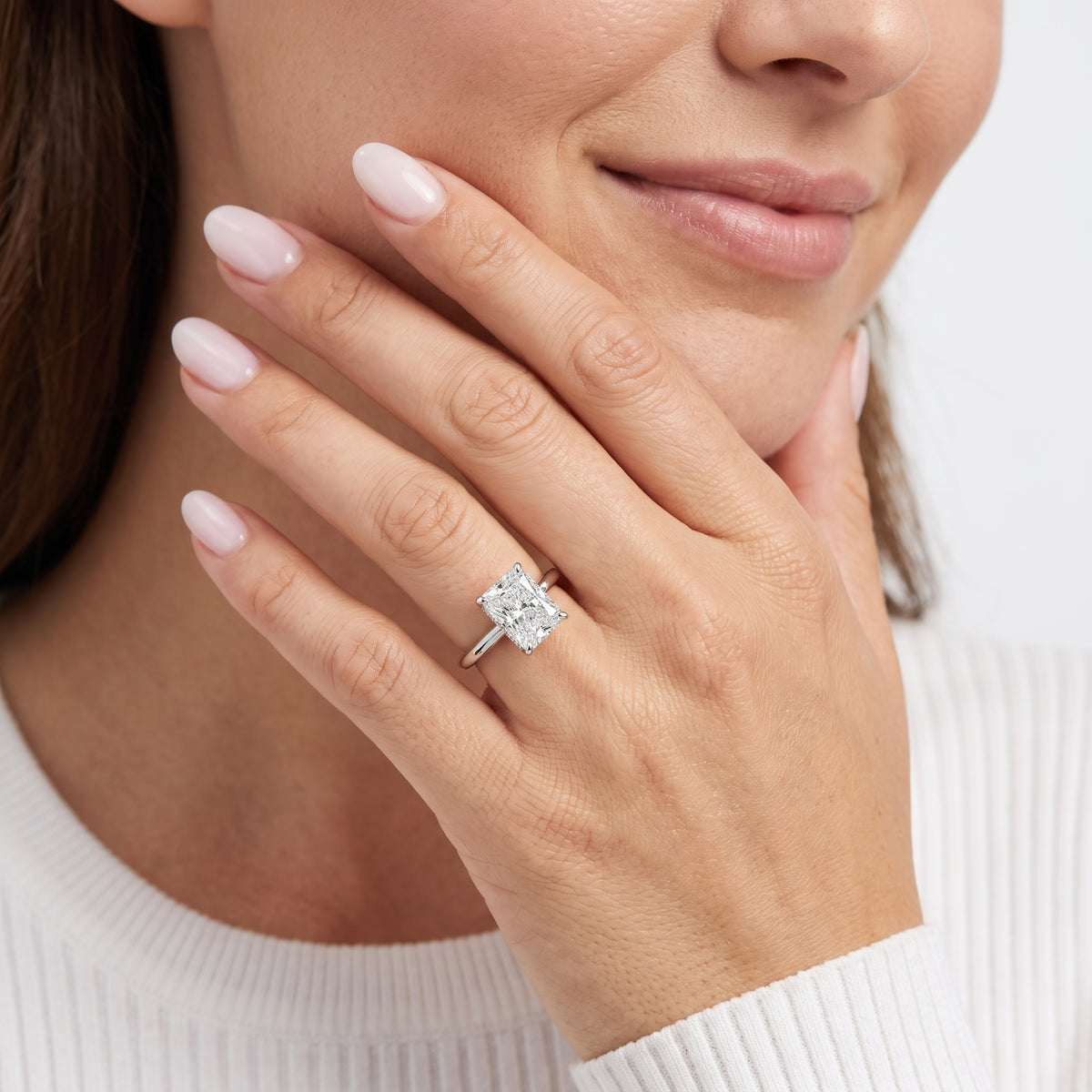 Amaya Hidden Halo Radiant Diamond Engagement Ring in Platinum - model.jpg