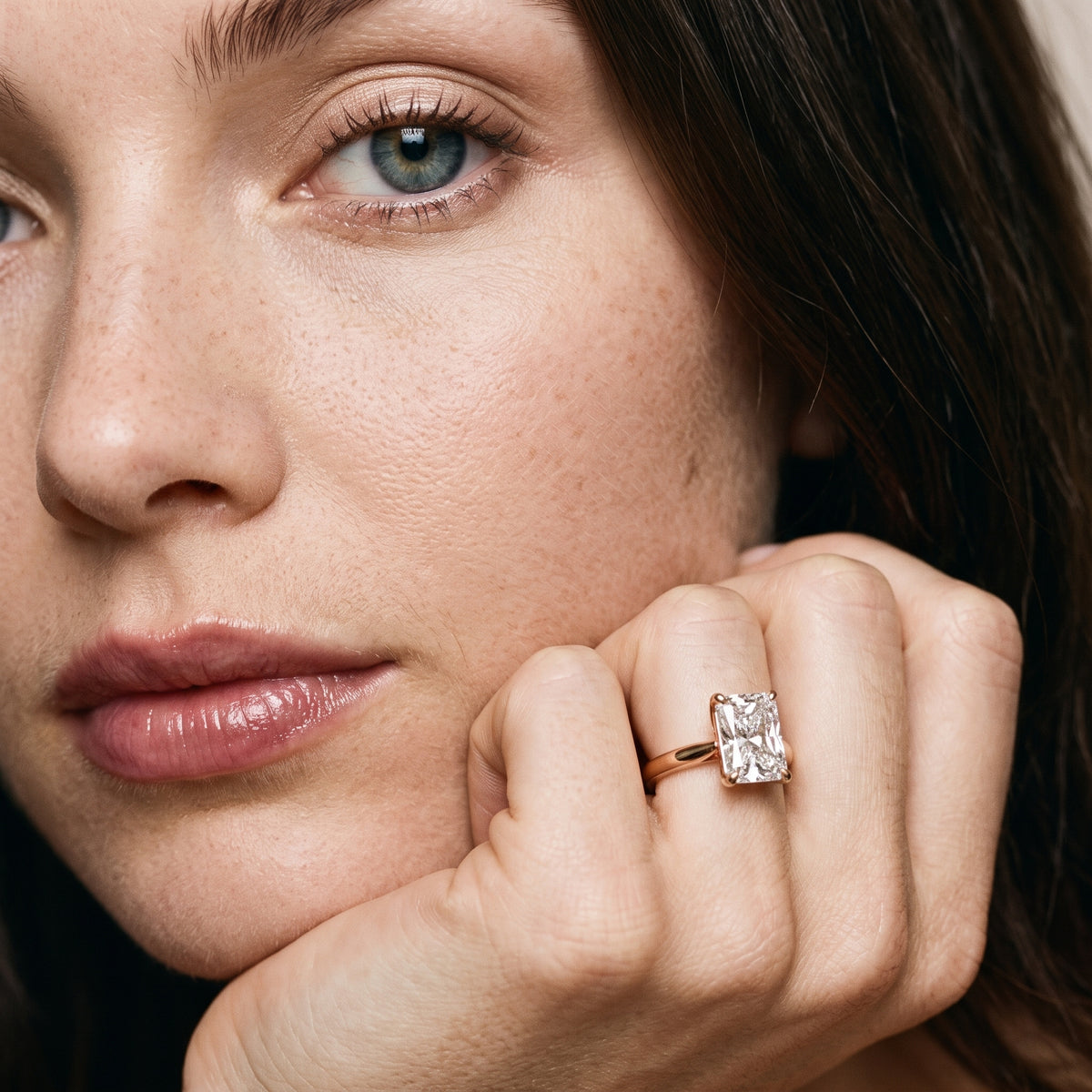 Kalia Knife Edge Solitaire Radiant Diamond Engagement Ring in Rose Gold - model.jpg