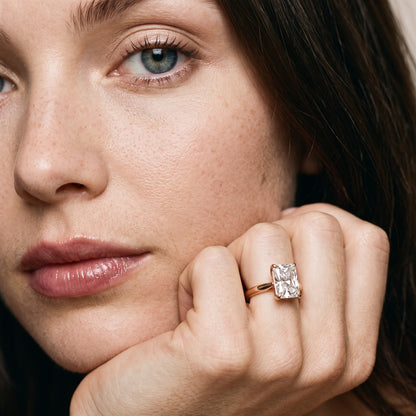 Kalia Knife Edge Solitaire Radiant Diamond Engagement Ring in Rose Gold - model.jpg
