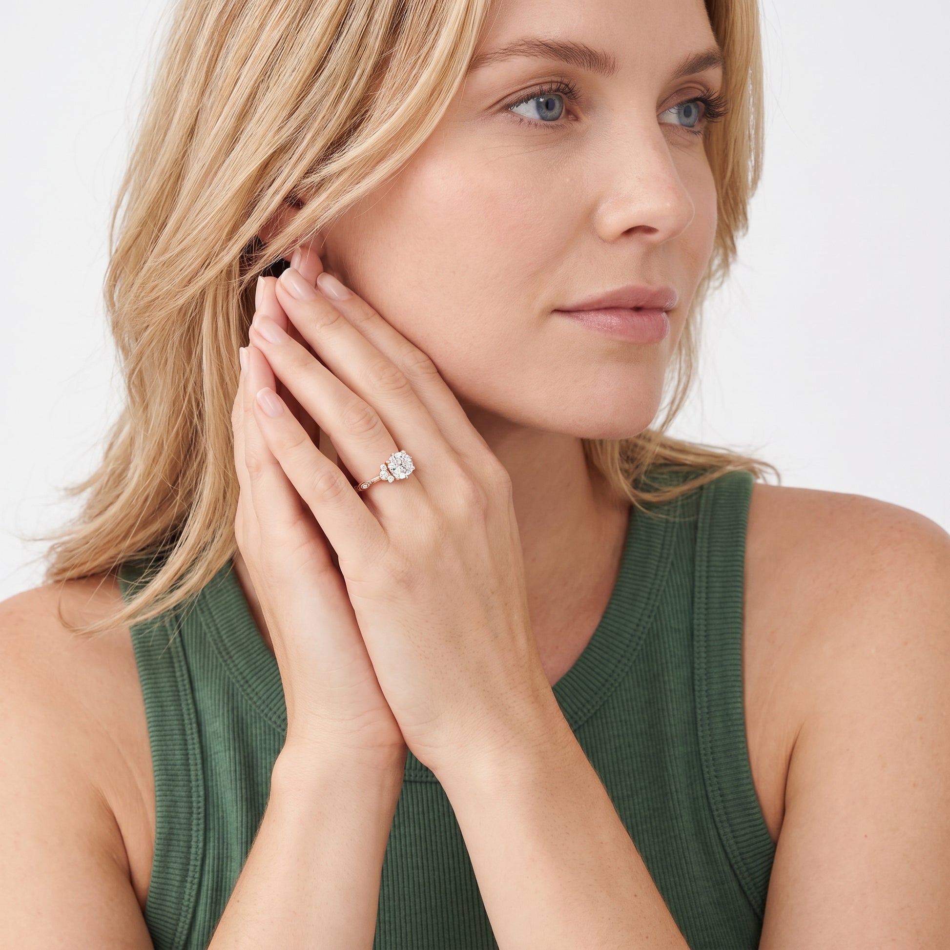 Naomi Vintage Milgrain Cushion Diamond Engagement Ring in Rose Gold - model.jpg