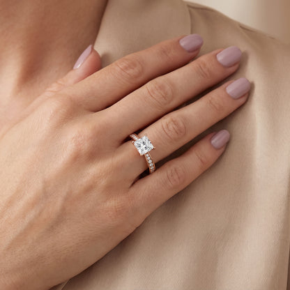 Rhea Sidestone Pavé Princess Diamond Engagement Ring in Rose Gold - model.jpg
