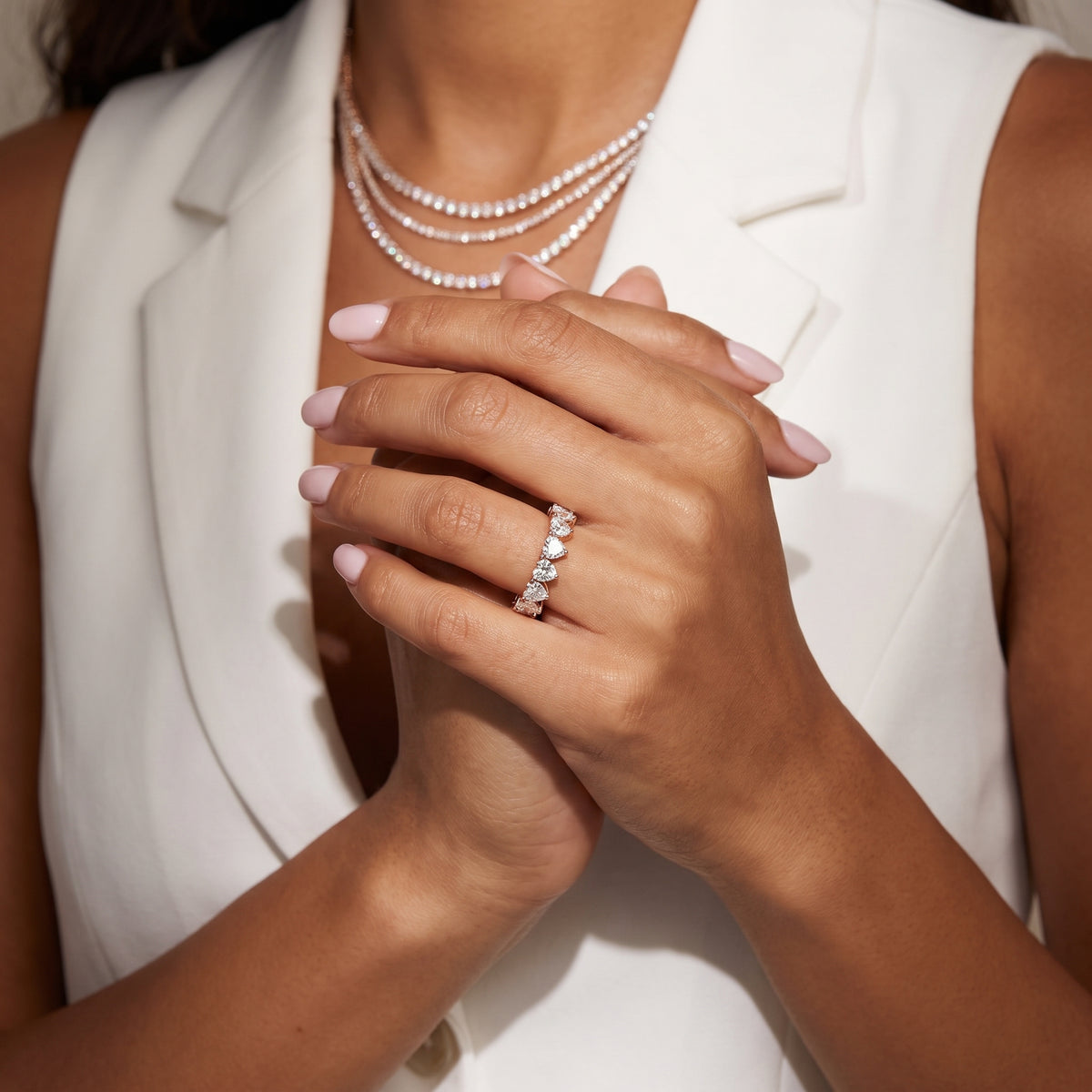 Harper Shared Prong Heart & Cushion Diamond Eternity Band in Rose Gold - model.jpg