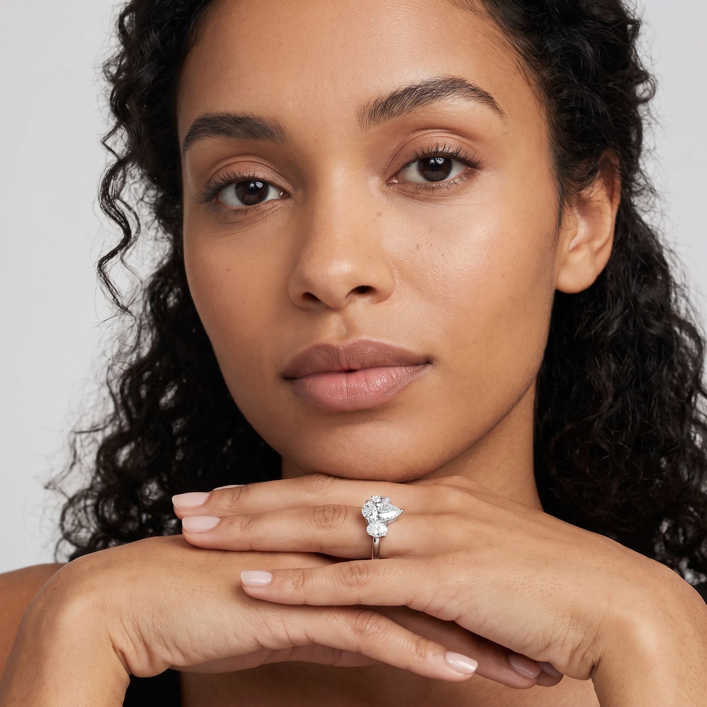 Lila Three-Stone Pear Diamond Ring in White Gold - model.jpg