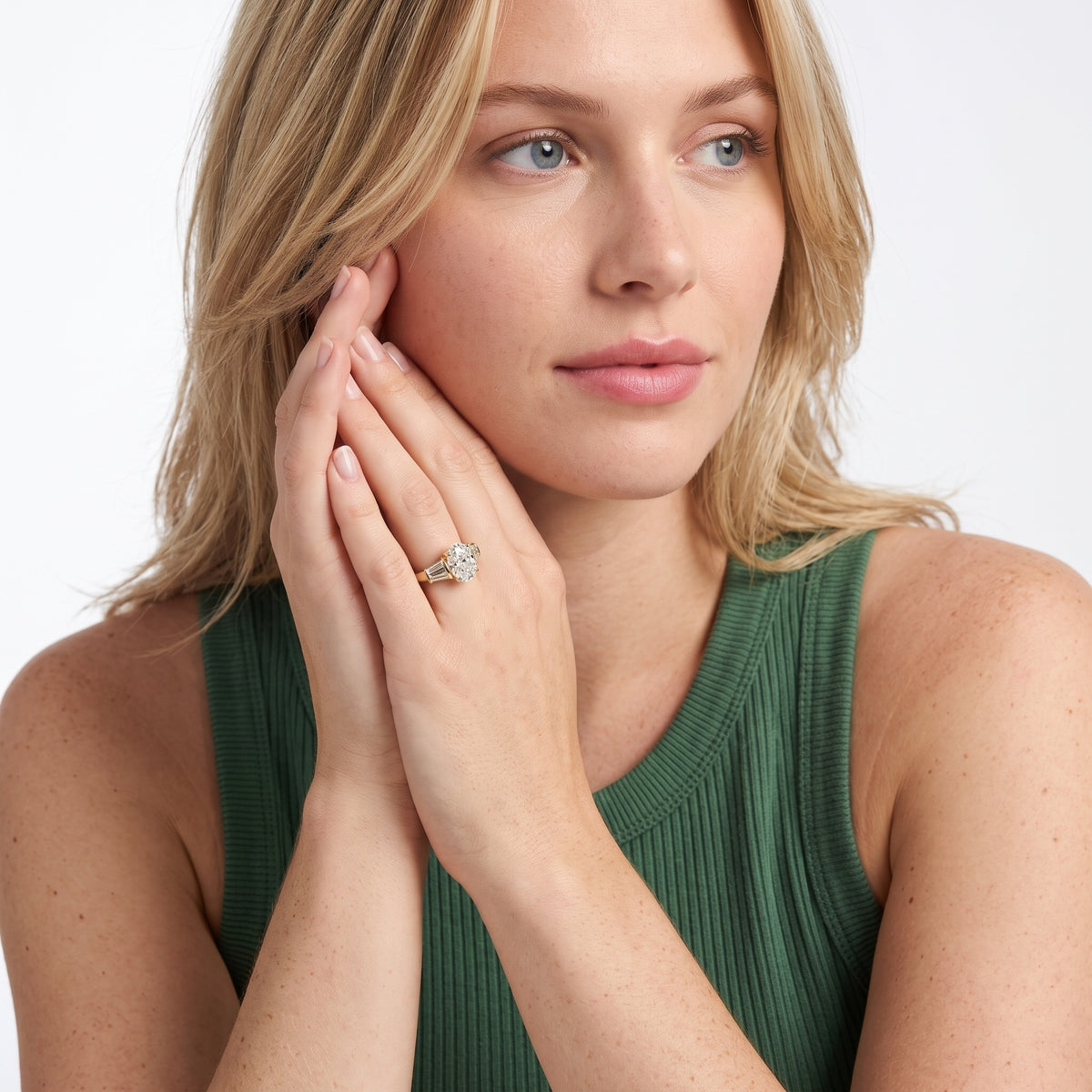 Ilsa Deco Baguette Oval Diamond Engagement Ring in Rose Gold - model.jpg