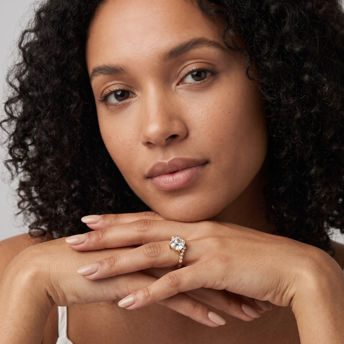Chatham Bezel Bypass Old Mine Cushion Diamond Engagement Ring in Yellow Gold - model.jpg