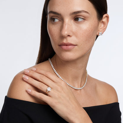 Annabelle Leaf Pavé Asscher Diamond Engagement Ring in Silver - model.jpg