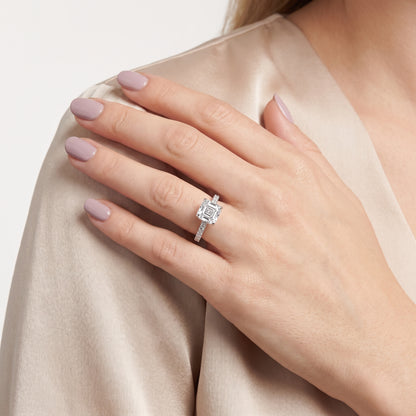 Della Hidden Halo Pavé Asscher Diamond Engagement Ring in Platinum - model.jpg