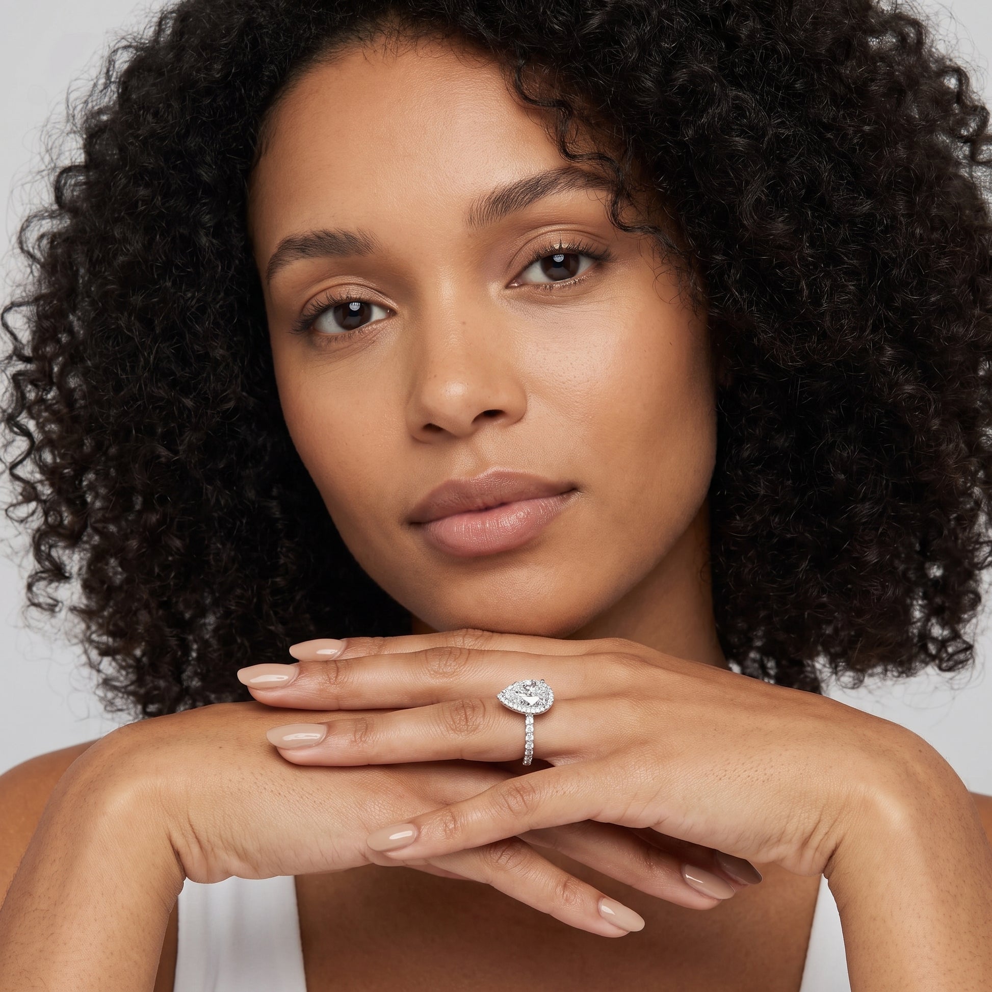 Chloe Halo Pavé Pear Diamond Ring in Silver - model.jpg