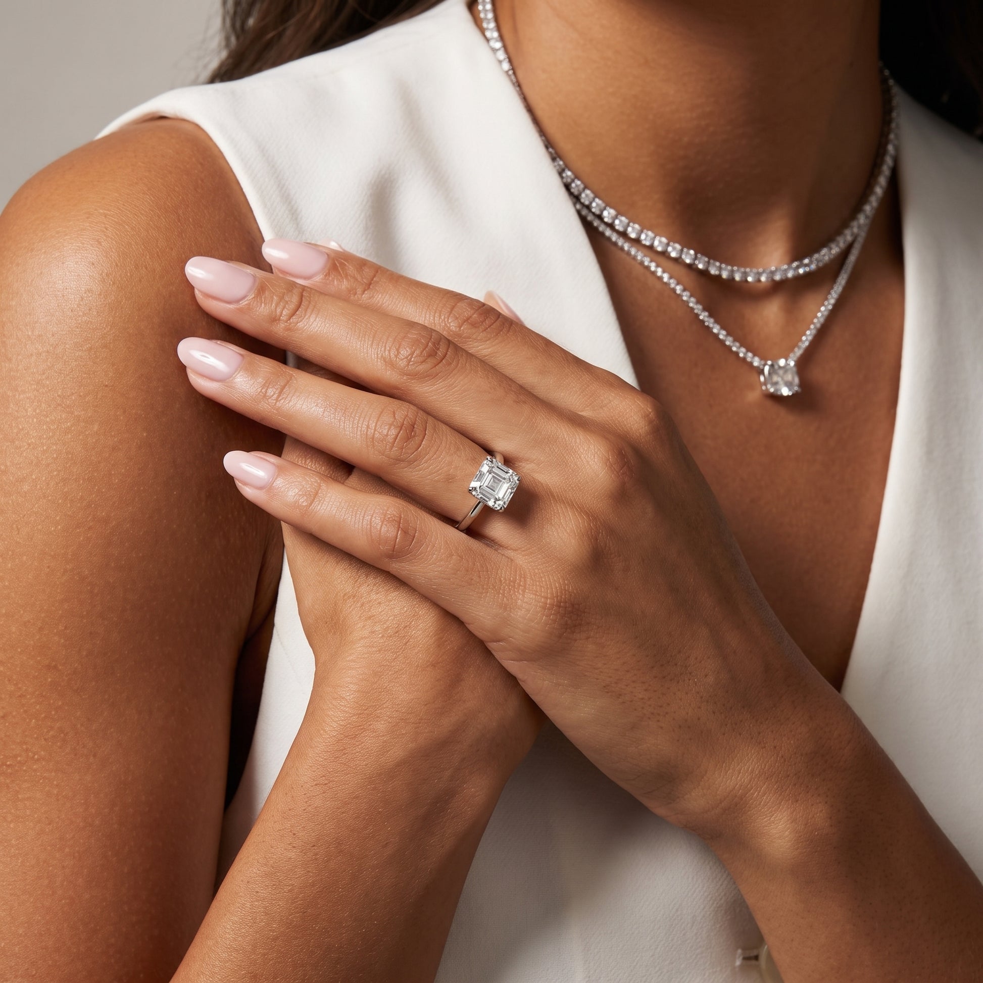 Lyla Petite Solitaire Asscher Diamond Engagement Ring in Silver - model.jpg