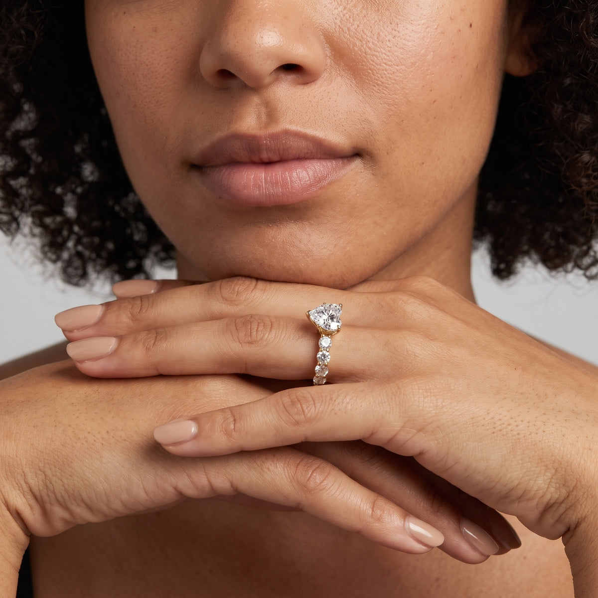 Maura Beaded Statement Heart Diamond Engagement Ring in Platinum - model.jpg