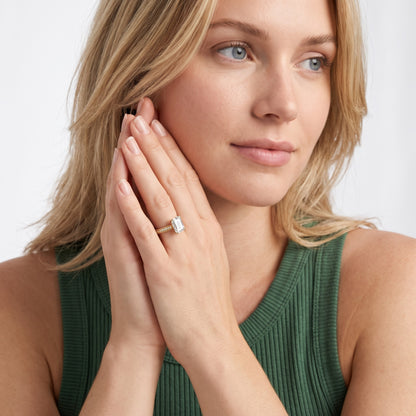 Camellia Milgrain Pavé Emerald Diamond Engagement Ring in Silver - model.jpg