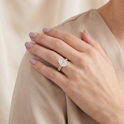 Della Hidden Halo Pavé Pear Diamond Engagement Ring in Yellow Gold - model.jpg