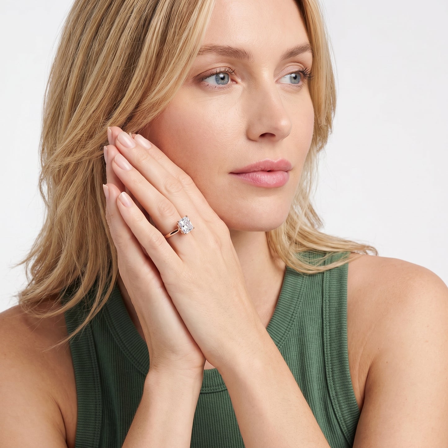 Mena Hidden Halo Radiant Diamond Engagement Ring in Rose Gold - model.jpg