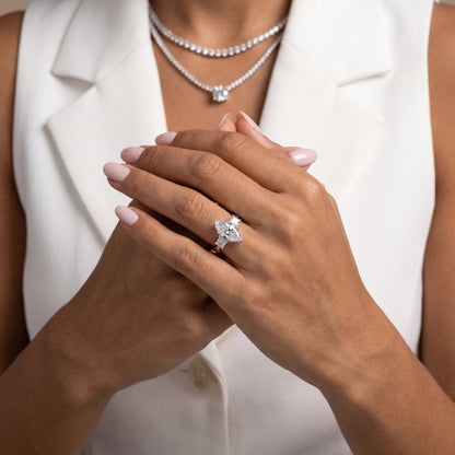 Selena Three-Stone Basket Marquise Diamond Ring in Silver - model.jpg