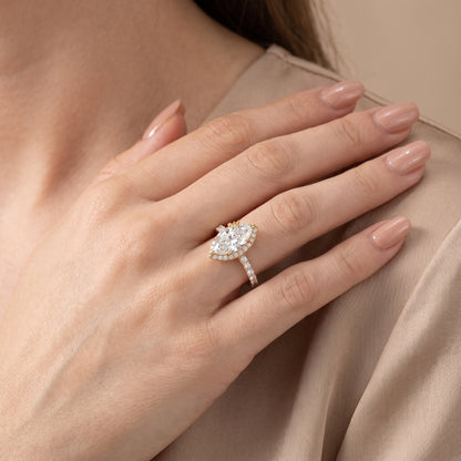 Chloe Halo Pavé Marquise Diamond Ring in Yellow Gold - model.jpg