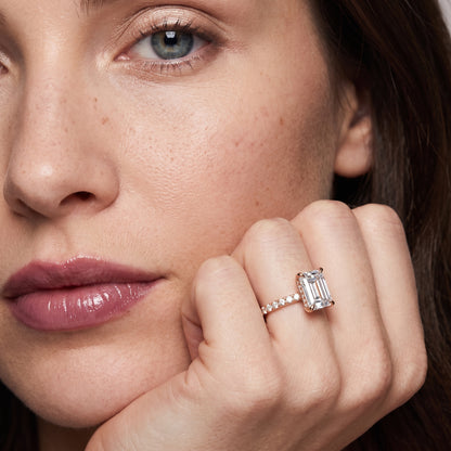 Maya Hidden Halo Pavé Emerald Diamond Engagement Ring in Rose Gold - model.jpg