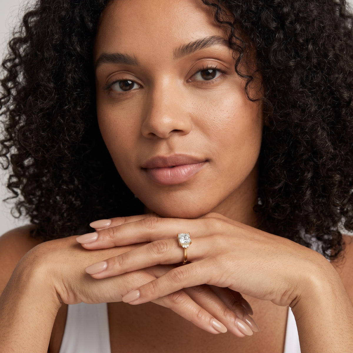 Paola Milgrain Pavé Princess Diamond Engagement Ring in Rose Gold - model.jpg