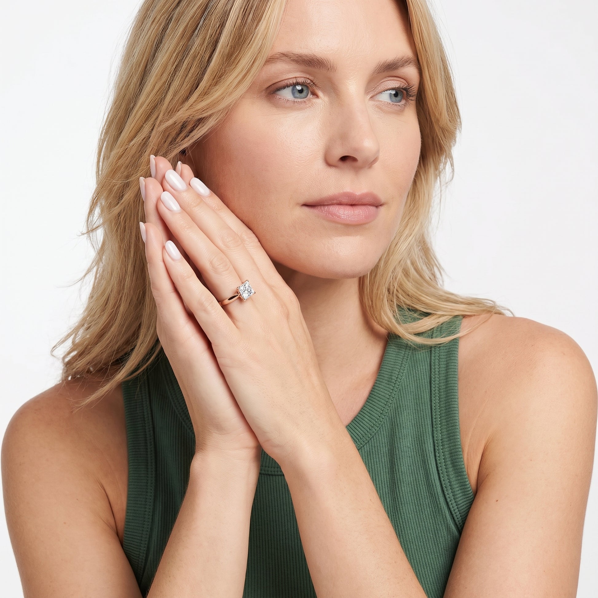 Lucia Solitaire Six-Prong Princess Diamond Engagement Ring in Rose Gold - model.jpg