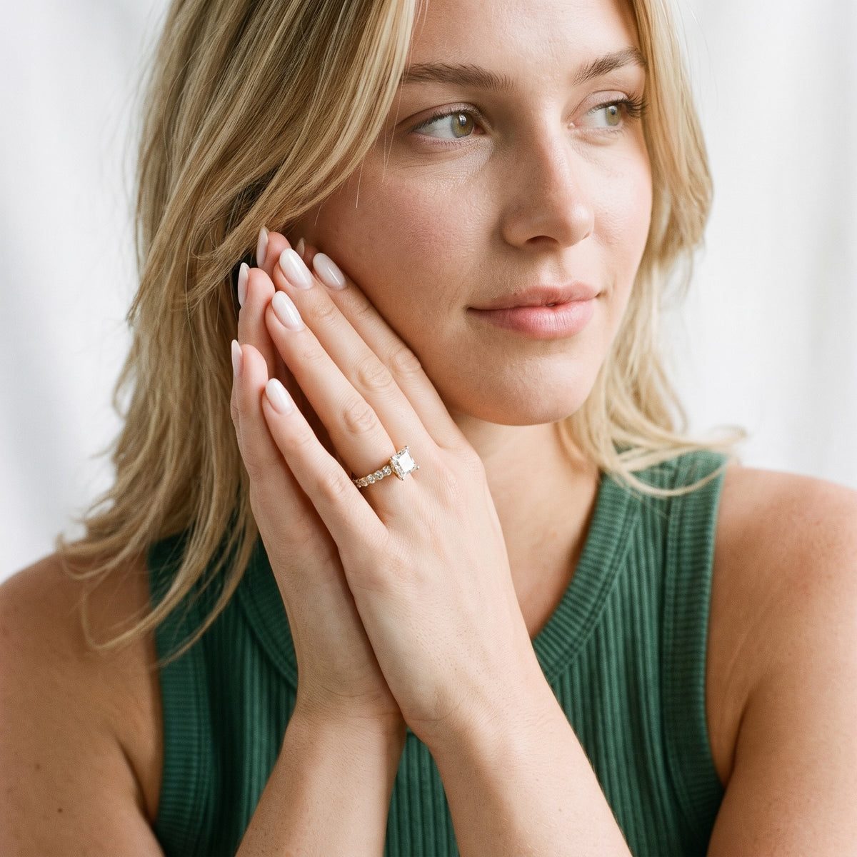 Luisa Pavé Princess Diamond Engagement Ring in Silver - model.jpg