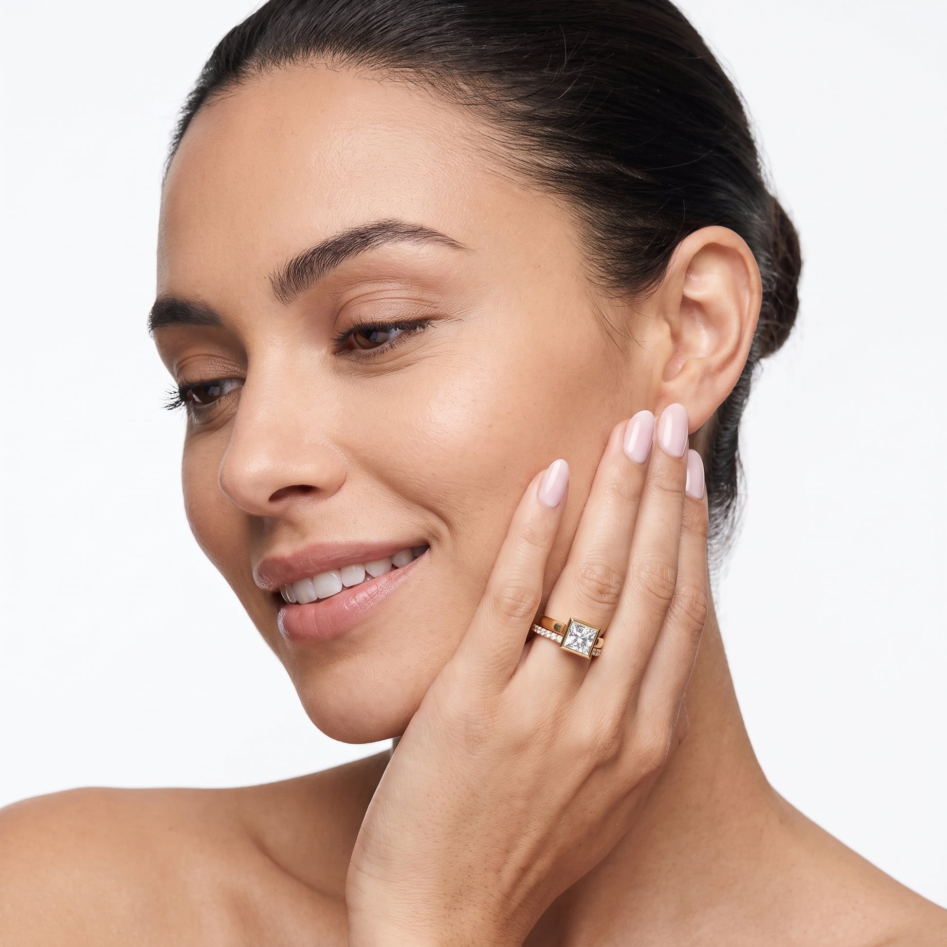 Ayla Bezel Bypass Princess Diamond Ring in Yellow Gold - model.jpg