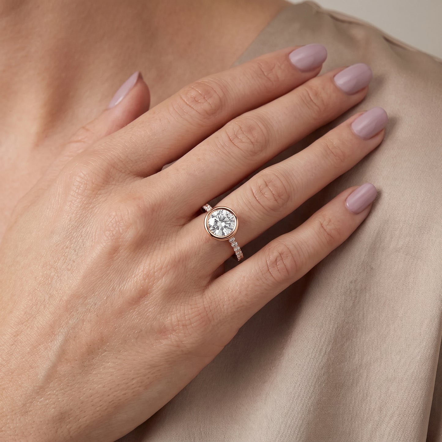 Cora Bezel Pavé Round Diamond Ring in Rose Gold - model.jpg