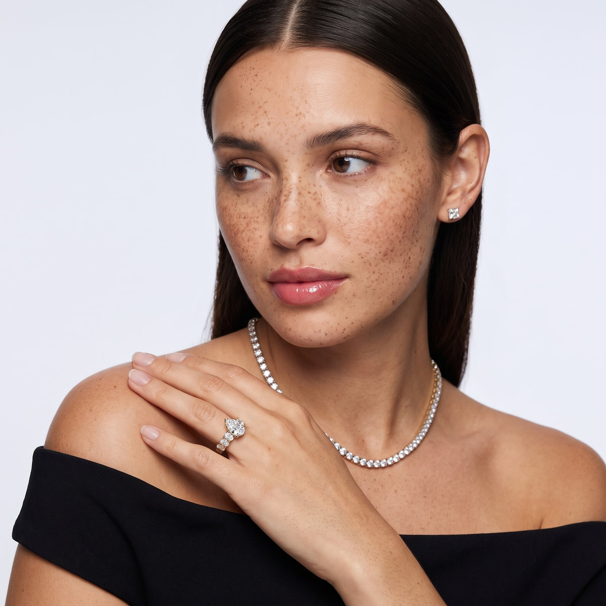 Kiera Graduated Seven-Stone Pear Diamond Engagement Ring in Yellow Gold - model.jpg
