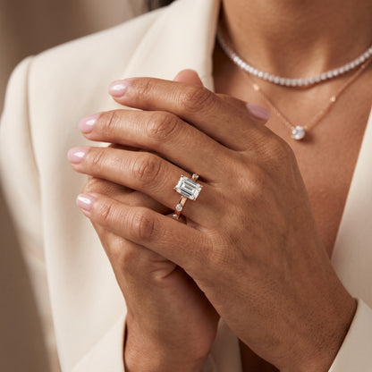 Elena Radiance Solitaire Emerald Diamond Engagement Ring in Rose Gold - model.jpg
