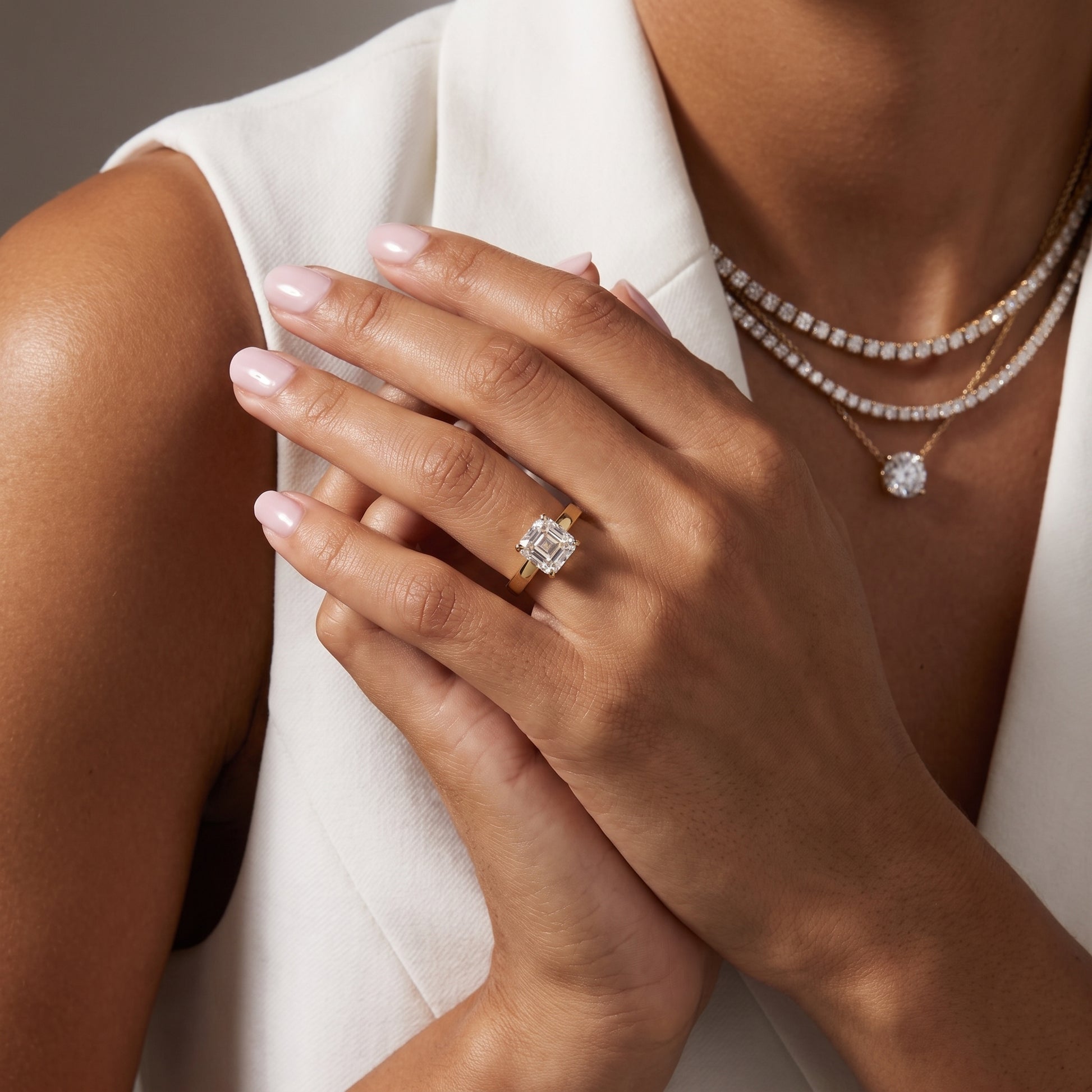 Delia Solitaire Asscher Diamond Engagement Ring in Yellow Gold - model.jpg