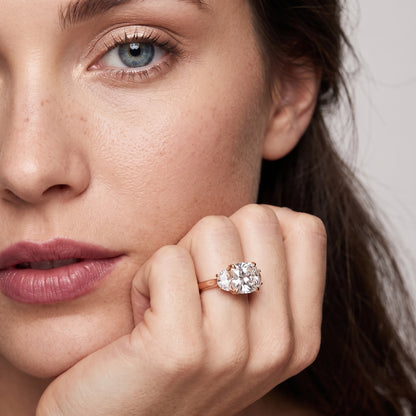 Romy Three-Stone Cushion Diamond Engagement Ring in Rose Gold - model.jpg