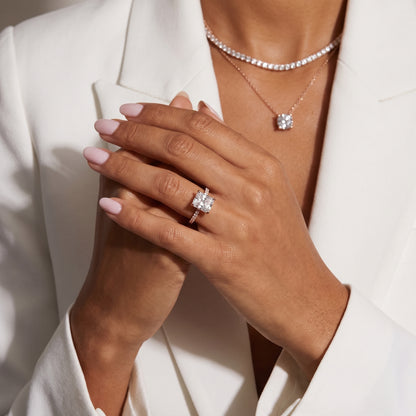 Ione Solitaire Pavé Radiant Diamond Engagement Ring in Rose Gold - model.jpg