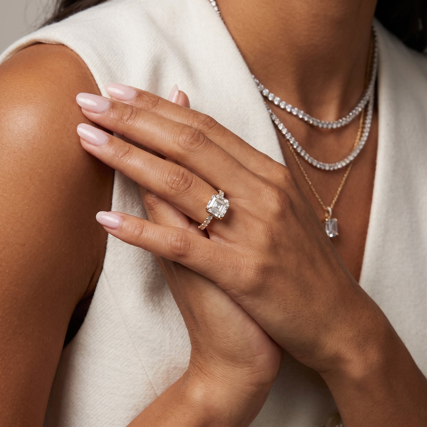 Gia Hidden Halo Pavé Asscher Diamond Ring in Yellow Gold - model.jpg