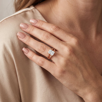 Giselle Solitaire Split Shank Radiant Diamond Engagement Ring in Rose Gold - model.jpg