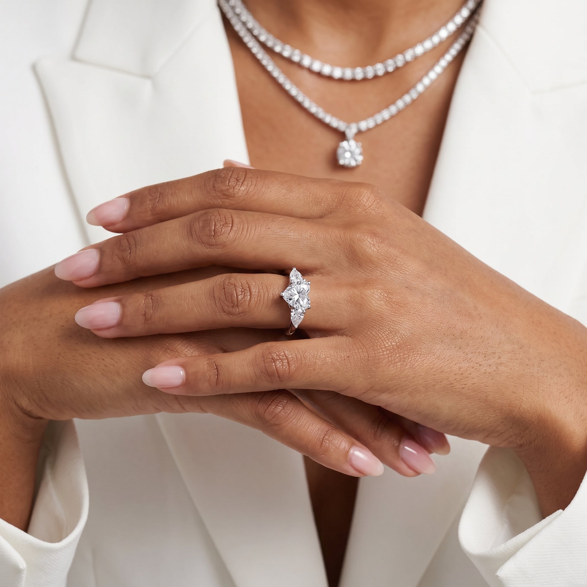 Mirabel Three-Stone Heart Diamond Engagement Ring in Silver - model.jpg