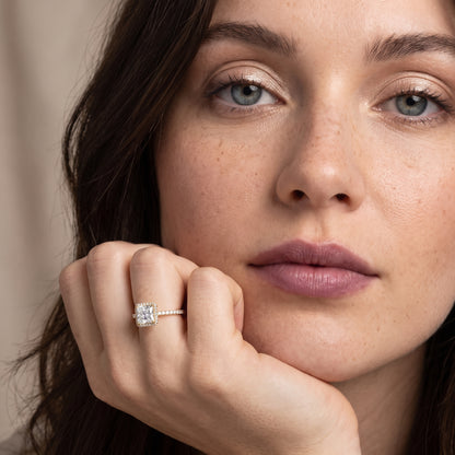 Chloe Halo Pavé Princess Diamond Ring in Yellow Gold - model.jpg