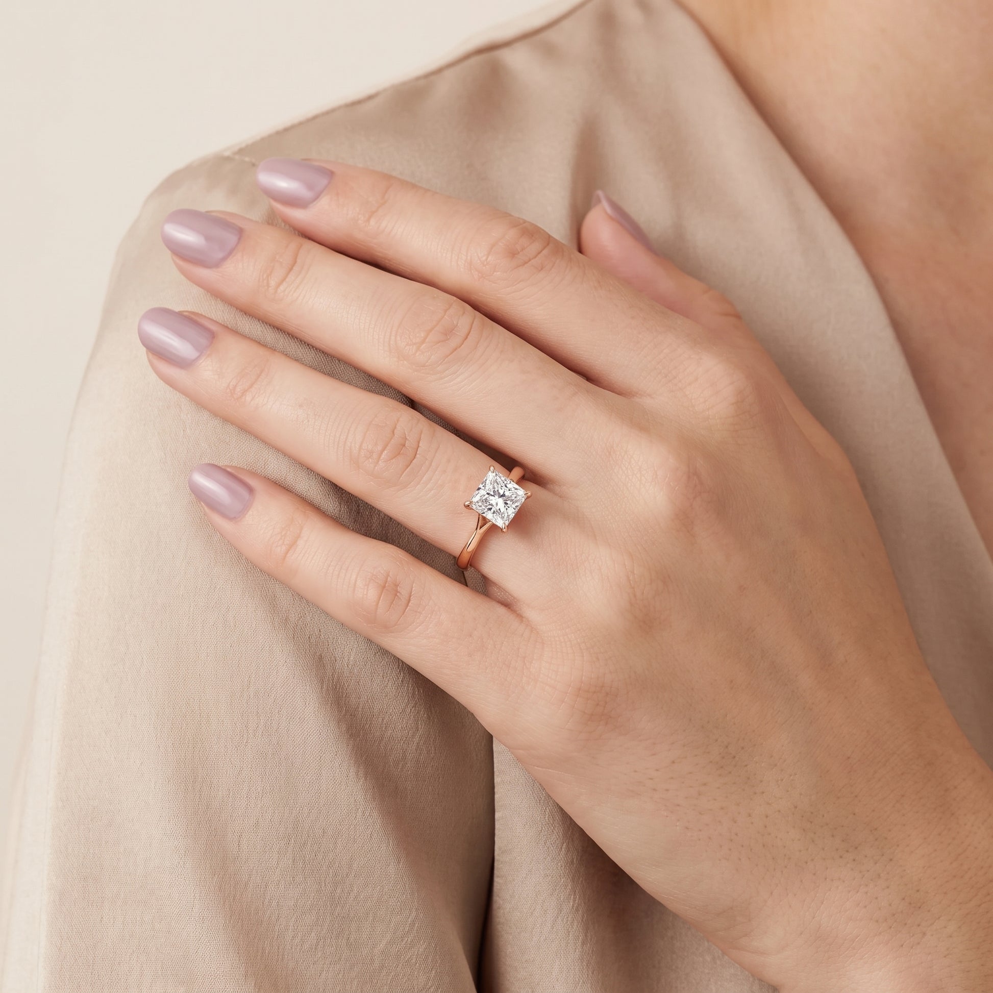 Anais Trellis Solitaire Princess Diamond Engagement Ring in Rose Gold - model.jpg