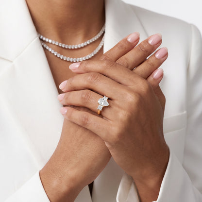 Selena Three-Stone Basket Pear Diamond Ring in Yellow Gold - model.jpg
