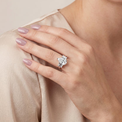 Zoe Three-Stone Pear Diamond Ring in Silver - model.jpg